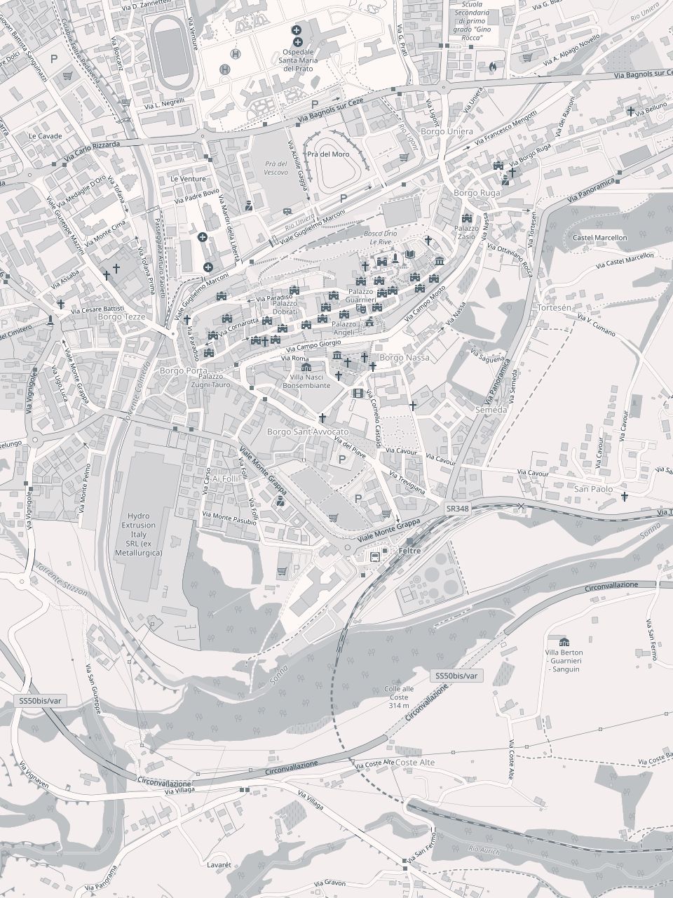 Mappa di Feltre con lo studio in Via Antonio Vecellio 11
